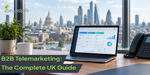 Modern office workspace illustrating B2B telemarketing and lead generation.